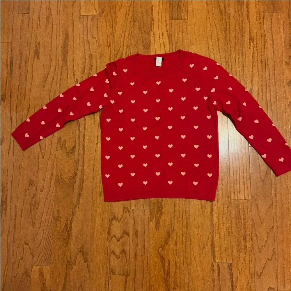 J.Crew Red Heart Print Crewneck Sweater Women’s Small Cotton Blend